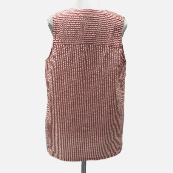Eddie Bauer Seersucker Striped Sleeveless Top in Pink & White - Size Large - Picture 3 of 5